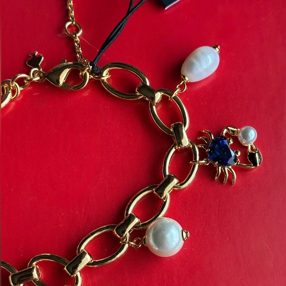kate spade Gold-Tone Bracelet with Blue Crystal and Pearl Charms - Picture 5 of 13